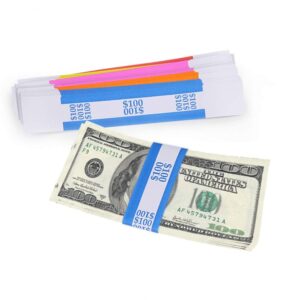 L LIKED Pack of 250 Currency Band Bundles Self Sealing Currency Straps Bands Money Bill Wrappers (50 of Each - 250 Assorted)