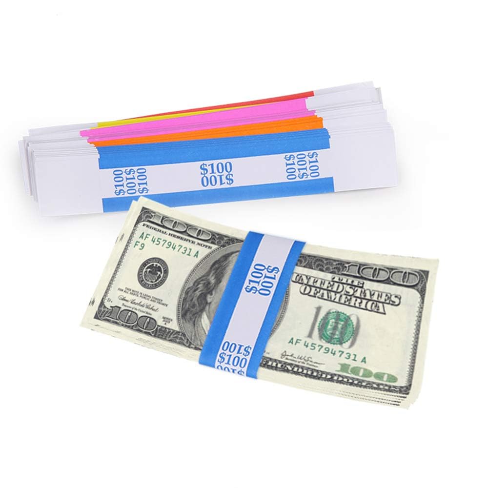 L LIKED Pack of 250 Currency Band Bundles Self Sealing Currency Straps Bands Money Bill Wrappers (50 of Each - 250 Assorted)