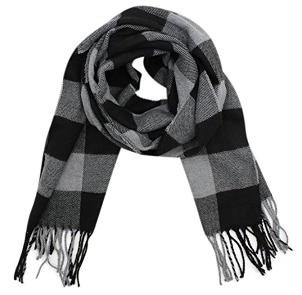 Rdylymx Men's Scarves Scarf Classic Arrival Winter Plaid Scarf Tassel Edge Soft Warm Scarf(Black Grey)