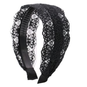 mollensiuer Fashion 2 Inch Wide Lace Headband Hair Band with Teeth for Women and Girls (Black)