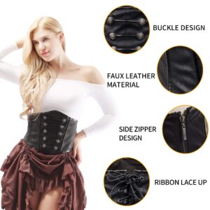 Alivila.Y Fashion Women's Faux Leather Rivet Steampunk Retro Boned Wide Corset Belt 21674-Black-2XL