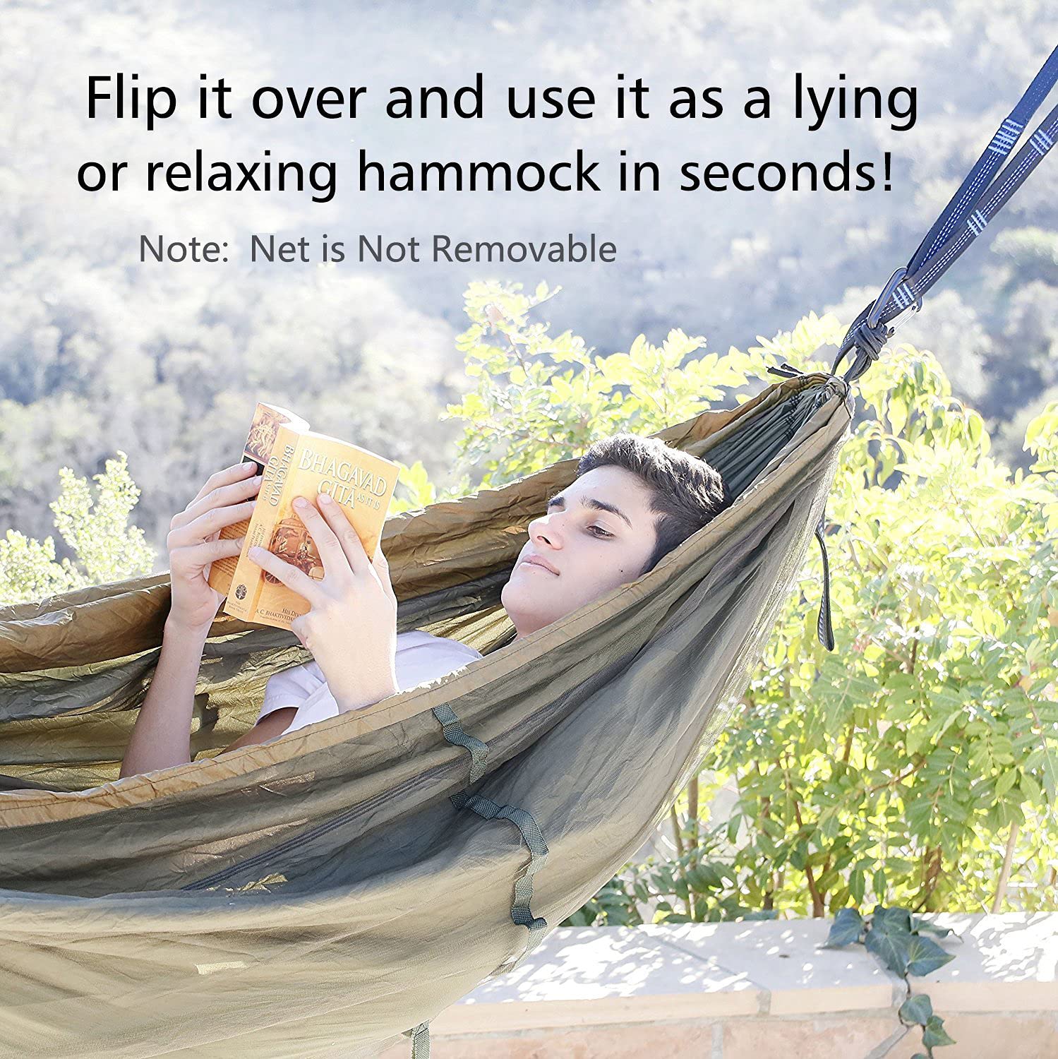 Sunyear Camping Hammock, Portable Double Hammock with Net, 2 Person Hammock Tent with 2 * 10ft Straps, Best for Outdoor Hiking Survival Travel