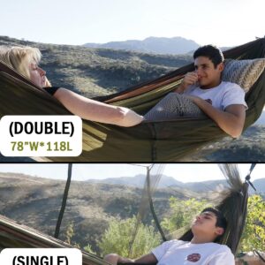 Sunyear Camping Hammock, Portable Double Hammock with Net, 2 Person Hammock Tent with 2 * 10ft Straps, Best for Outdoor Hiking Survival Travel