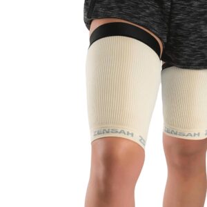 zensah thigh compression sleeve – hamstring support, quad wrap for men and women - great for running, sports, groin pulls (medium, beige)