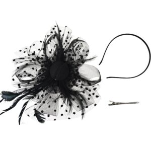 DRESHOW Fascinators Hat Flower Mesh Ribbons Feathers on a Headband and a Clip Tea Party Headwear for Girls and Women