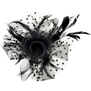 DRESHOW Fascinators Hat Flower Mesh Ribbons Feathers on a Headband and a Clip Tea Party Headwear for Girls and Women