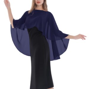 Baoqiya Women's Capelet Shawls and Wraps for Evening Dresses Soft Bridesmaid Shawl Chiffon Cape Wedding Cover Up(Navy)