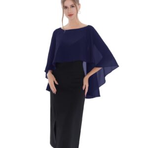 Baoqiya Women's Capelet Shawls and Wraps for Evening Dresses Soft Bridesmaid Shawl Chiffon Cape Wedding Cover Up(Navy)