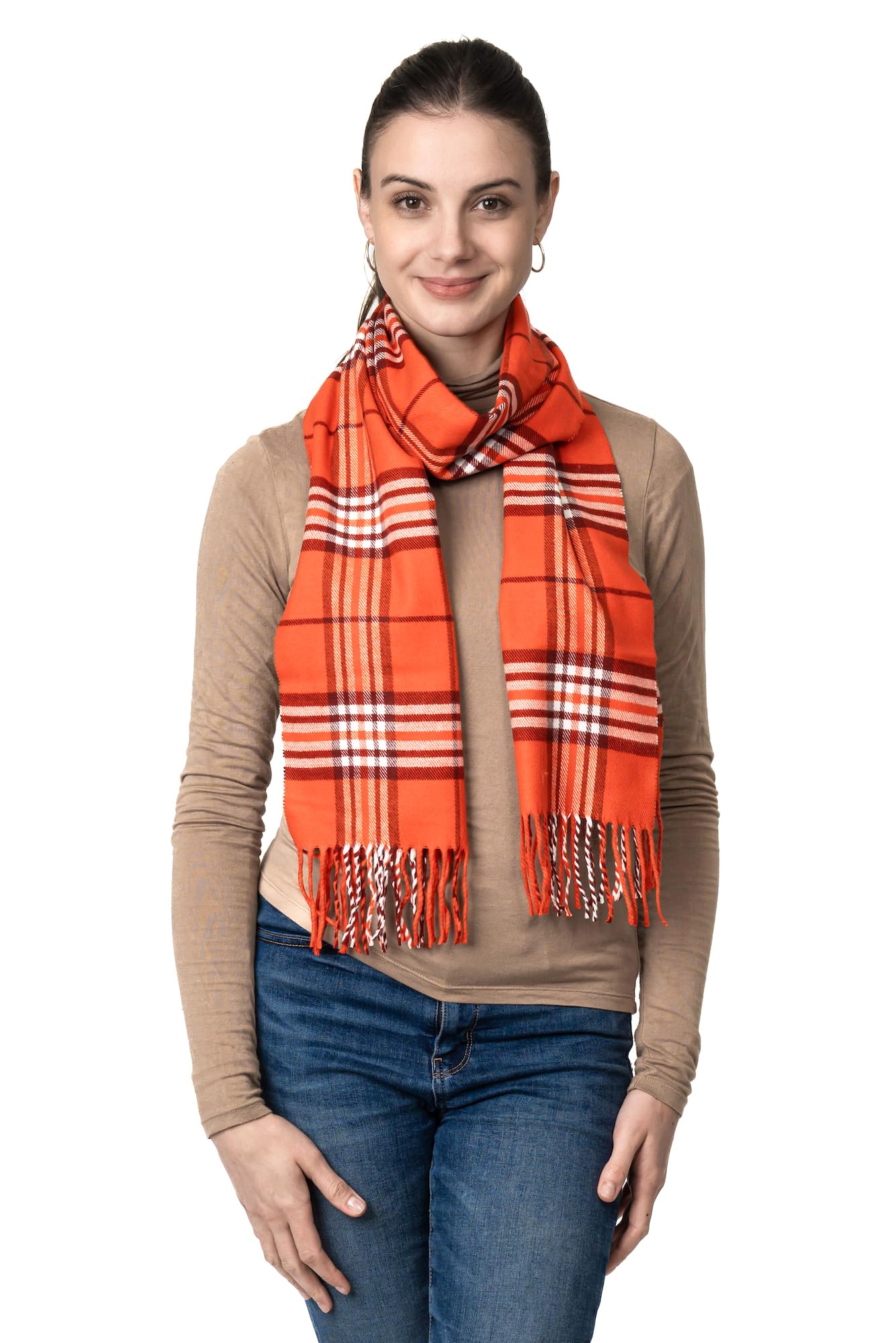 Achillea Scottish Tartan Plaid Cashmere Feel Winter Warm Scarf Unisex (Orange Plaid)