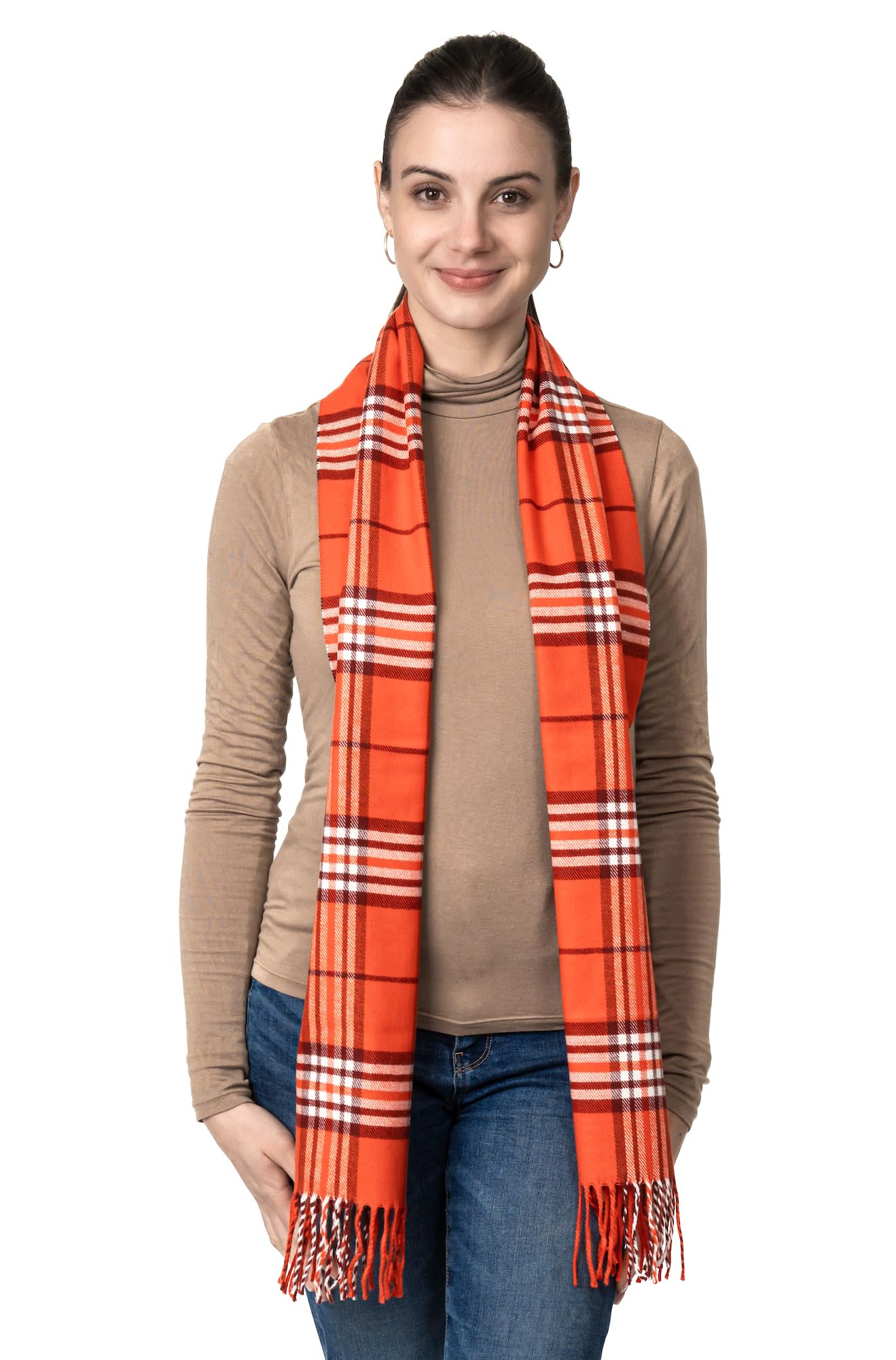 Achillea Scottish Tartan Plaid Cashmere Feel Winter Warm Scarf Unisex (Orange Plaid)