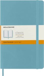 moleskine classic notebook, soft cover, large (5" x 8.25") ruled/lined, reef blue, 192 pages