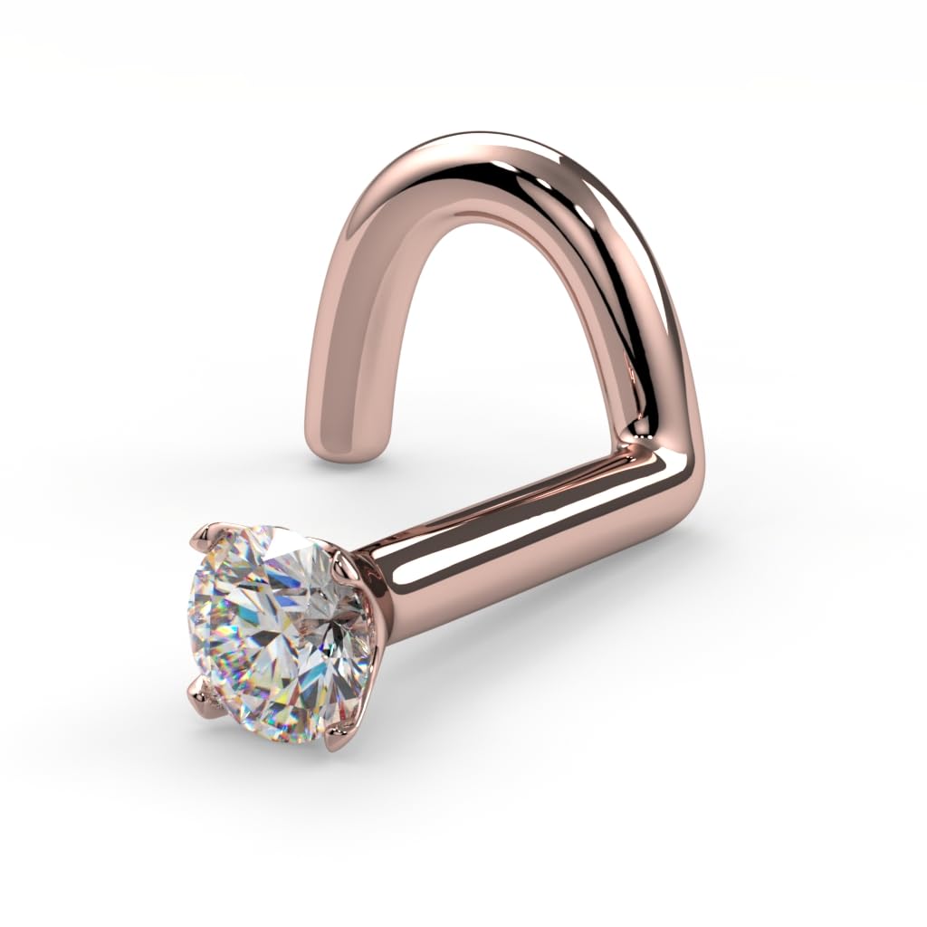 FreshTrends 2mm 0.03 ct.SI1-SI2 G-H tw Diamond 14K Rose Gold Nose Ring Twist Screw 20G I1