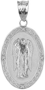 claddagh gold .925 sterling silver cubic zirconia 1-1/4” oval saint gabriel the archangel medal pendant - pendant only