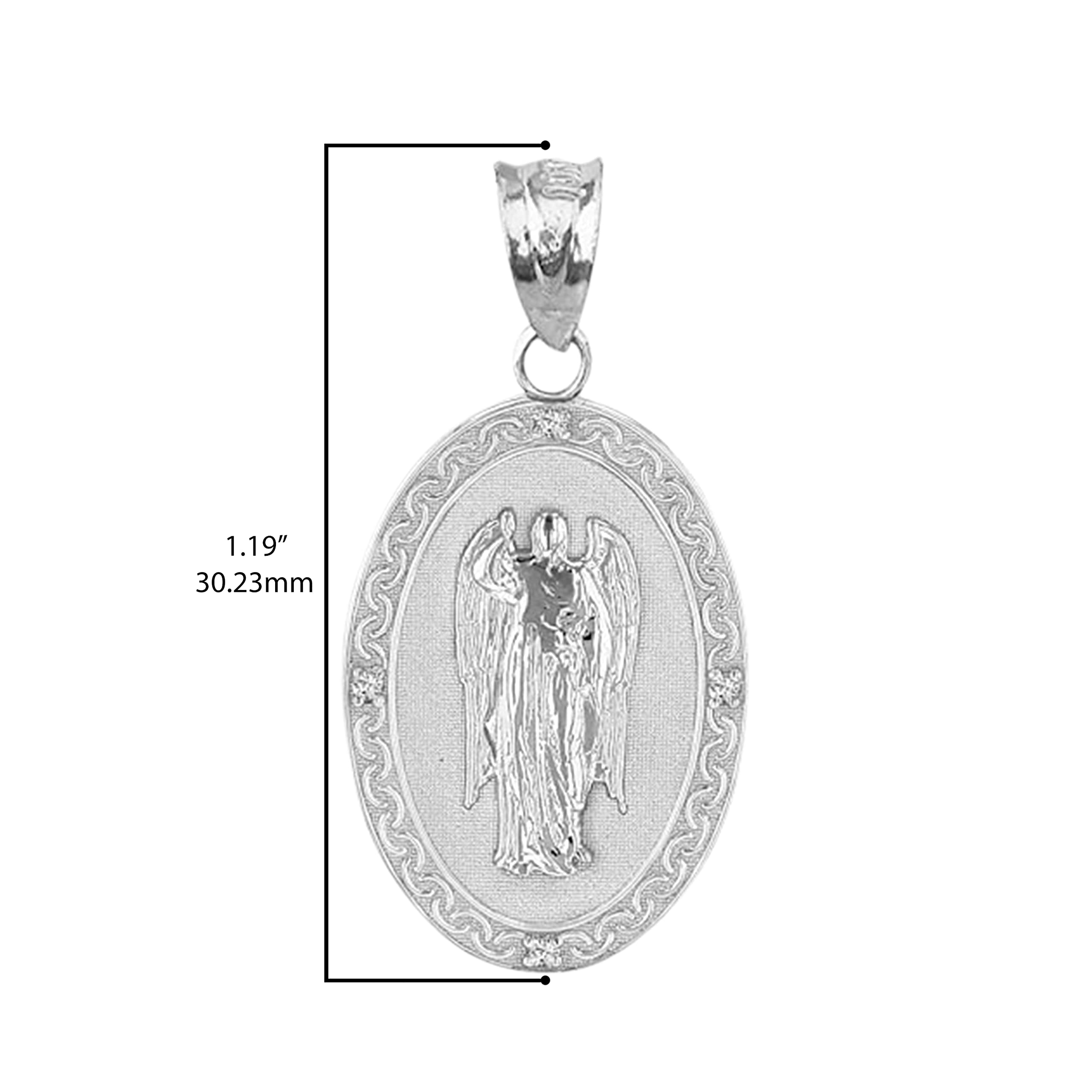 Claddagh Gold .925 Sterling Silver Cubic Zirconia 1-1/4” Oval Saint Gabriel The Archangel Medal Pendant - Pendant Only