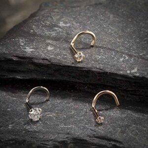 FreshTrends 20G 3mm 0.1 ct. tw Diamond 14K Yellow Gold Twist Screw Nose Ring SI1