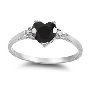 925 sterling silver faceted natural genuine black onyx heart promise ring size 7