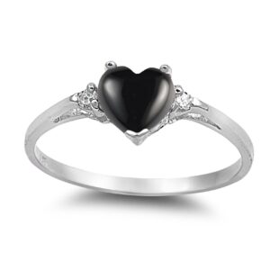 925 Sterling Silver Cabochon Natural Genuine Black Onyx Heart Promise Ring Size 8