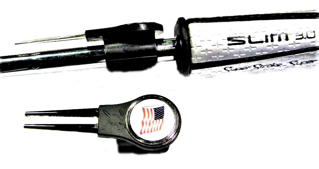 Putter Mounted Divot Tool and Ball Marker - US Flag White