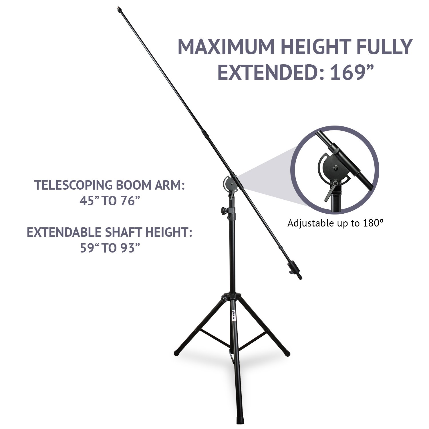 LyxPro SMT-1 Professional Microphone Stand Heavy Duty 93” Studio Overhead Boom Stand 76” Extra Long Telescoping Arm Mount, Foldable Tripod Legs & Adjustable Counterweight