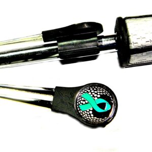 Putter Mounted Divot Tool and Ball Marker - Teal Ribbon