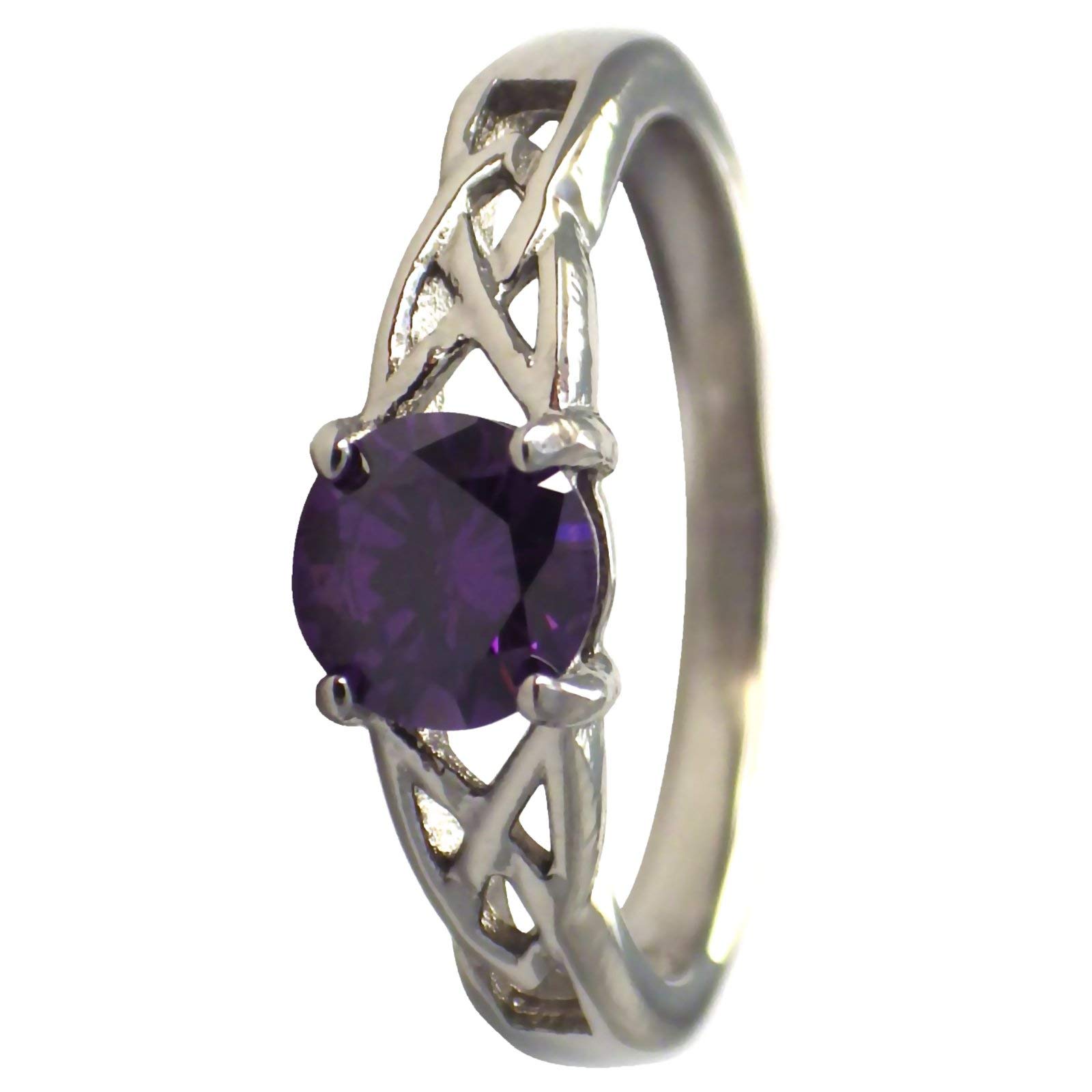 Fantasy Forge Jewelry February Celtic Birthstone Ring Purple Cubic Zirconia Engagement Band Size 10