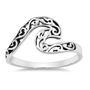 CloseoutWarehouse 925 Sterling Silver Filigree Ocean Wave Ring Size 8