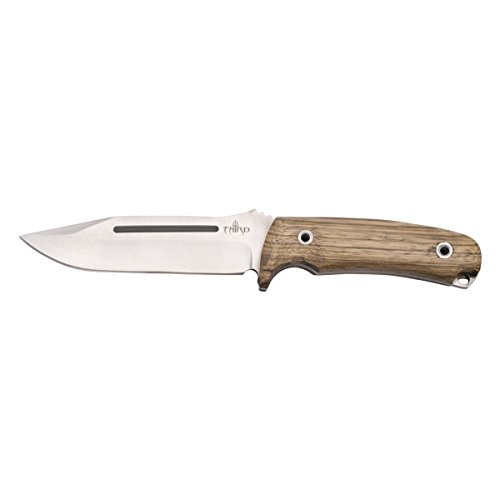 THIRD Hunting Fixed Blade Knife H0182J with 13.2 cm Steel Blade, Wooden Handle (zebrano), with Leather Sheath.