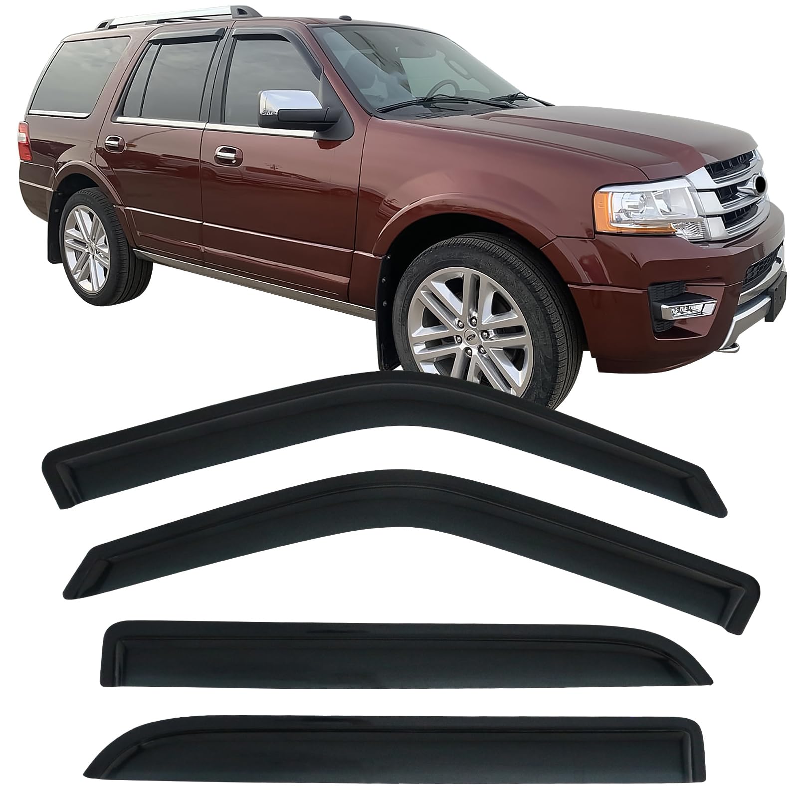 IKON MOTORSPORTS Tape On External Window Visor, Compatible with 1997-2017 Ford Expedition 1998-2017 Lincoln Navigator, Acrylic Smoke Tinted 4PCS Sun Rain Shade Guard Wind Vent Air Deflector