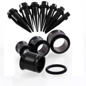 JDXN Stainless Steel Ear Stretching Taper Tunnel Starter Kit - 36 Piece Set 14G - 00G (Black)