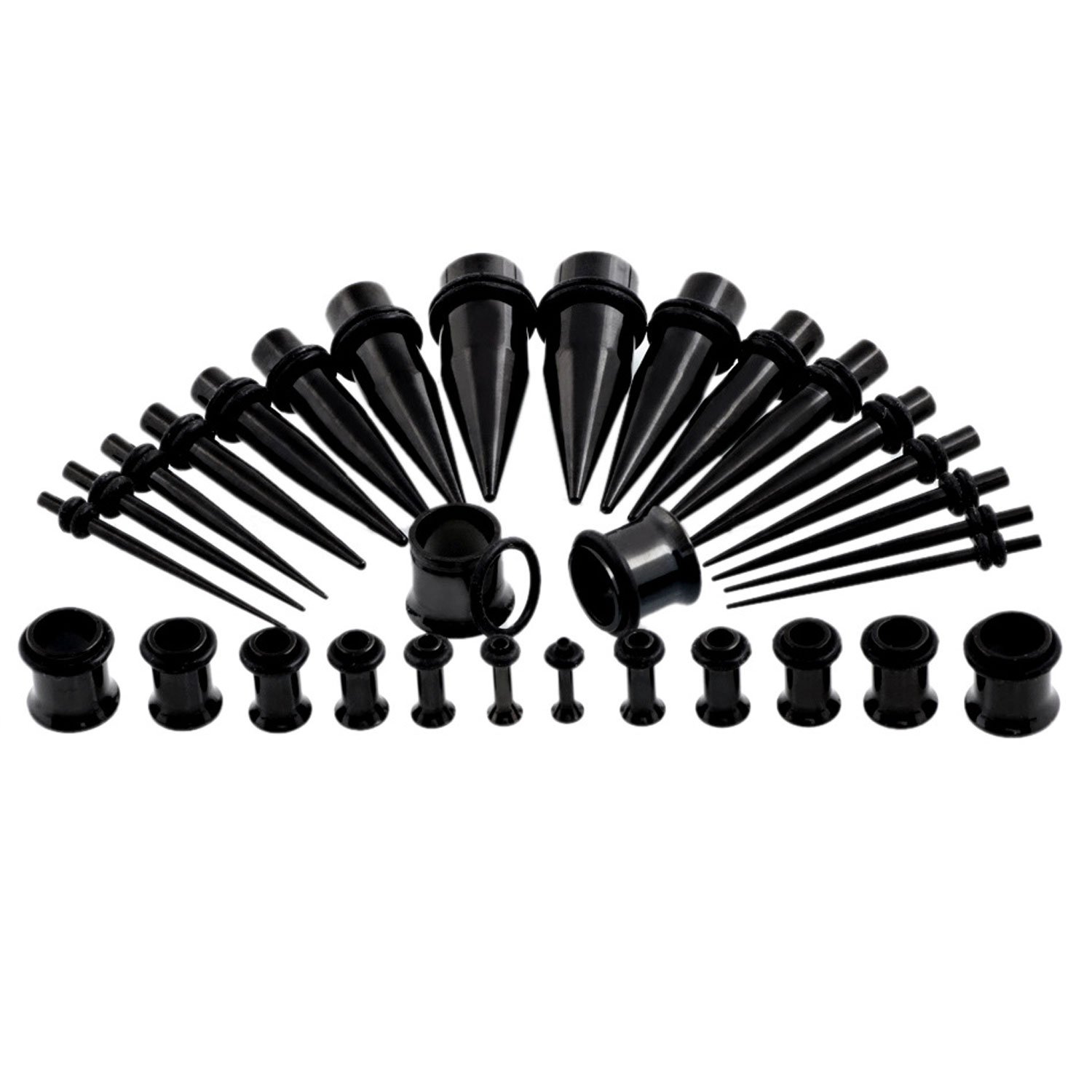 JDXN Stainless Steel Ear Stretching Taper Tunnel Starter Kit - 36 Piece Set 14G - 00G (Black)