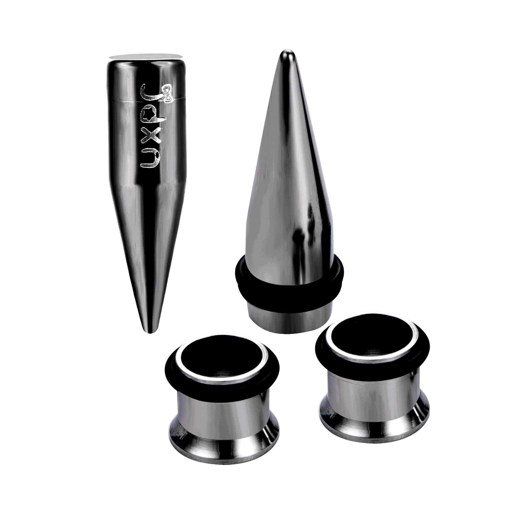 JDXN Stainless Steel Ear Stretching Taper Tunnel Starter Kit - 36 Piece Set 14G - 00G (Black)