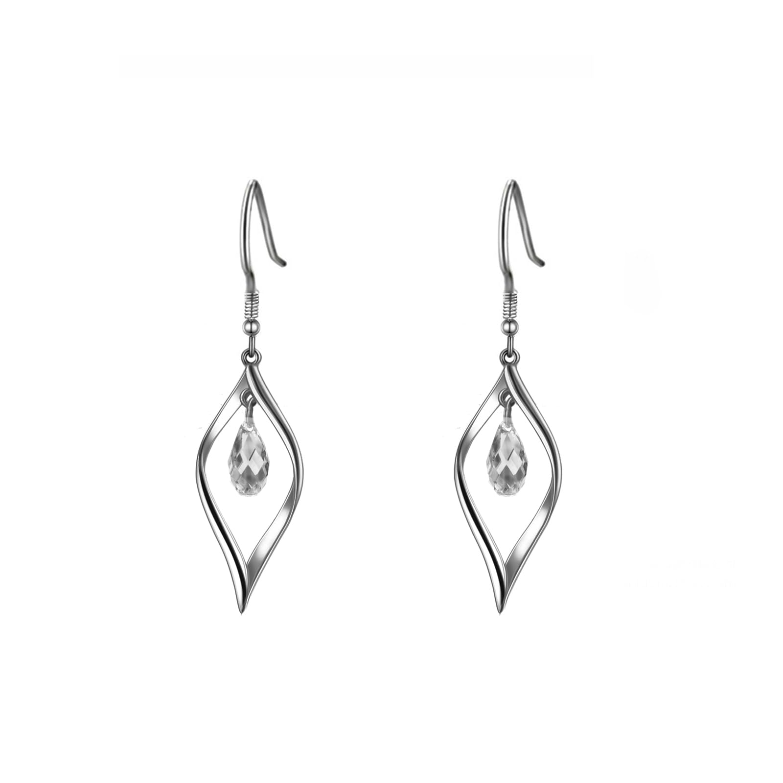 Clearance Swarovski Crystal Twist Leaf Style Fashion 925 Sterling Silver Dangle Earrings for Women in Gold-Plated