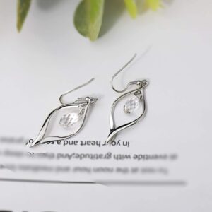 Clearance Swarovski Crystal Twist Leaf Style Fashion 925 Sterling Silver Dangle Earrings for Women in Gold-Plated