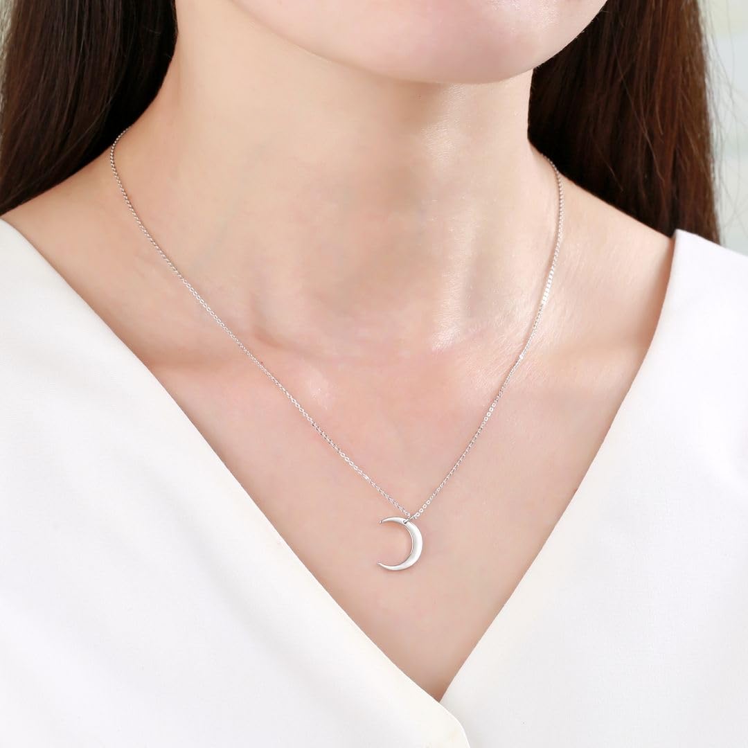 1pc Adabele Real 925 Sterling Silver Crescent Phase Moon Drop Pendant Necklace Necklace 18 inch Smooth Half Moon Fine Women Jewelry SNK18-32