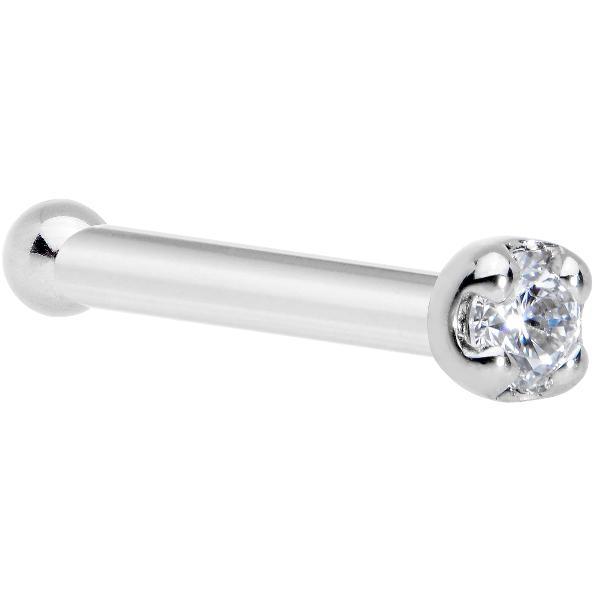 18 Gauge 1/4" Solid 14k White Gold 1.5mm (0.015 cttw) Genuine Diamond Nose Stud Bone