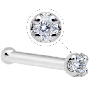 18 Gauge 1/4" Solid 14k White Gold 1.5mm (0.015 cttw) Genuine Diamond Nose Stud Bone