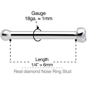 18 Gauge 1/4" Solid 14k White Gold 1.5mm (0.015 cttw) Genuine Diamond Nose Stud Bone