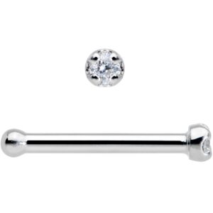 18 Gauge 1/4" Solid 14k White Gold 1.5mm (0.015 cttw) Genuine Diamond Nose Stud Bone