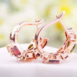 14K Rose Gold Huggie Stud Earrings for Women Gold Hoop Earrings Multicolored Crystal Elements Fashion Bridal Jewelry Crystals