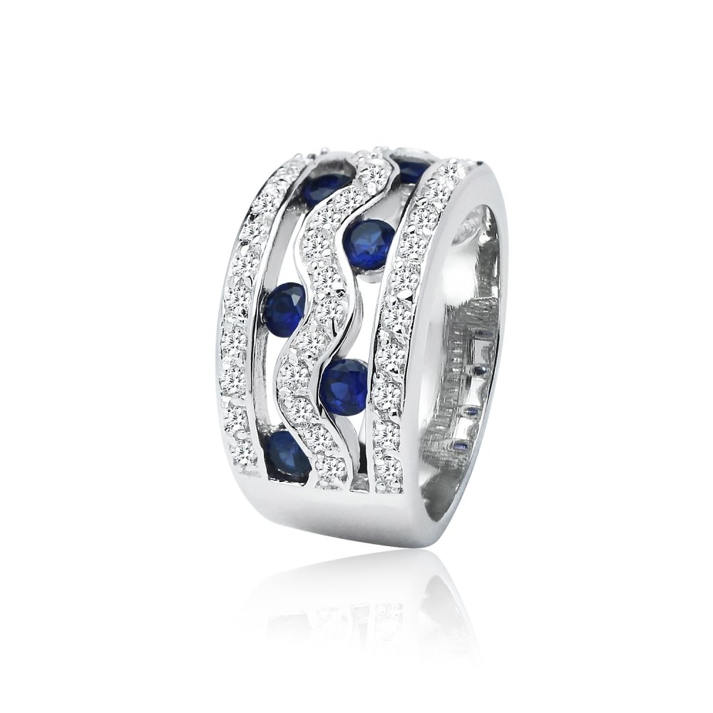 Hoops & Loops Sterling Silver Blue Cubic Zirconia Swirl Eternity Fashion Band Ring, Size 6