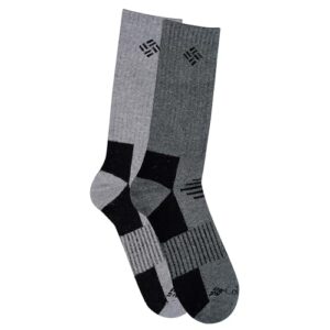 columbia men's 2 pack wool crew socks, gravel/grey, shoe size 6-12