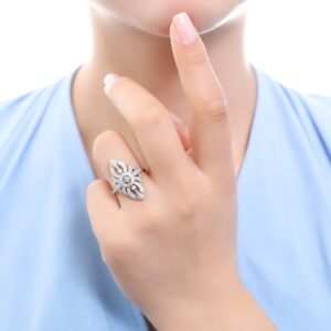 BERRICLE Sterling Silver Navette Cubic Zirconia CZ Statement Art Deco Cocktail Fashion Ring for Women, Rhodium Plated Size 6.5