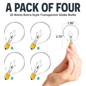 Sterl Lighting G16.5 E12 Candelabra Bulbs - 25W, 120V, for Scentsy Warmers, Incandescent, 2700K Warm White, Clear, 170Lm - 4 Pack