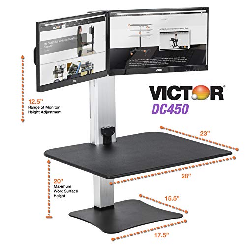 Victor DC450 Dual Monitor Electric Standing Desk, Black, 28 inch Wide Work Surface, Compatible with Any Standard Desk, Monitor Mount Included