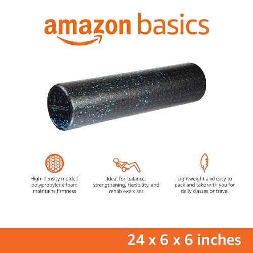 Amazon Basics High-Density Round Foam Roller for Exercise and Recovery - 24-Inch, Blue Speckled