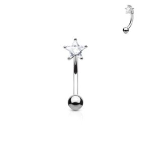 3mm star cz prong set top 316l surgical steel wildklass eyebrow rings/curved barbells (clear)