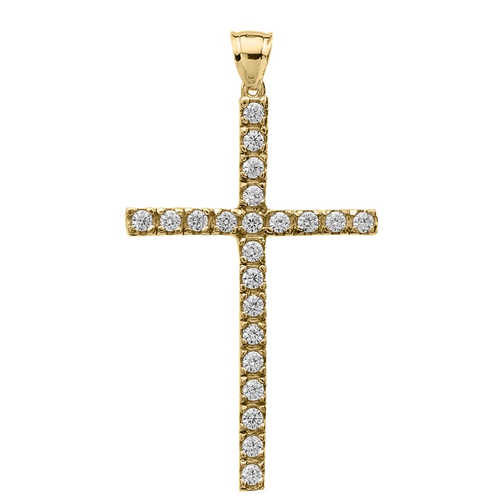 Religious Jewelry 10k Yellow Gold Cubic Zirconia Elegant Cross Pendant