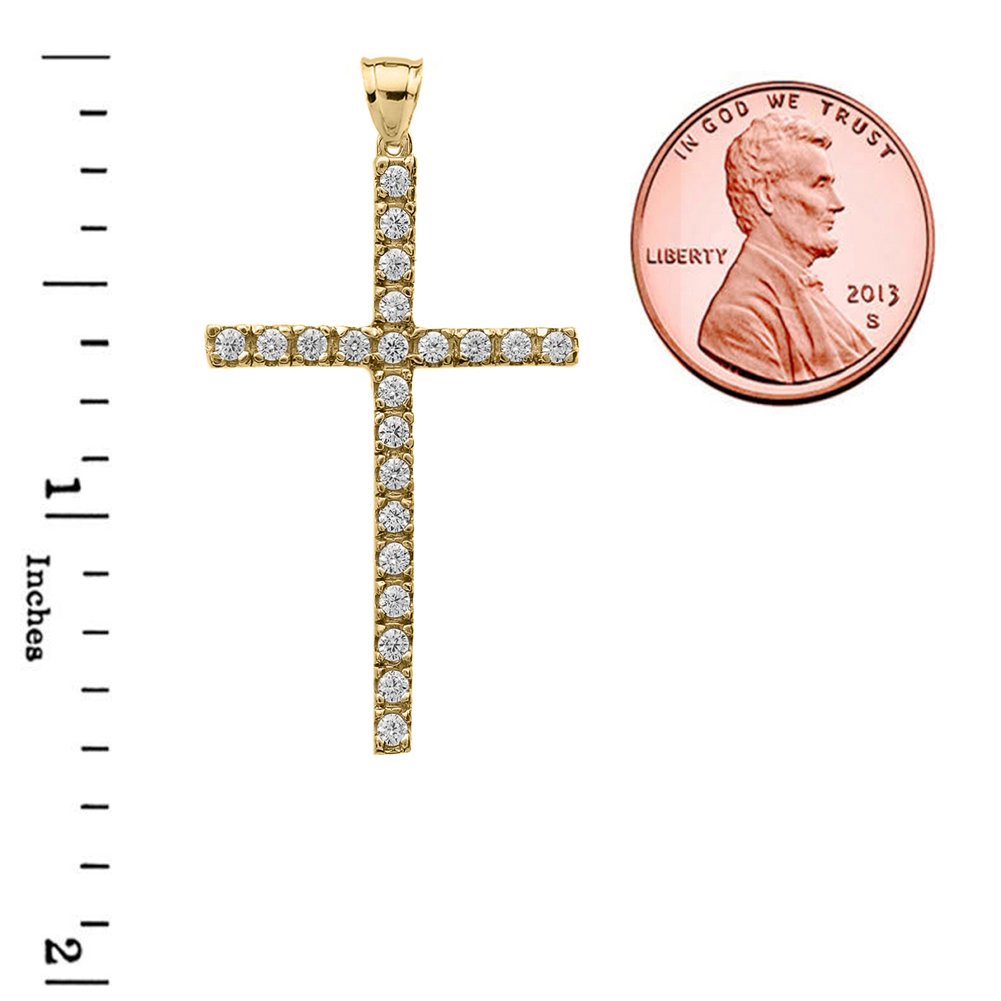 Religious Jewelry 10k Yellow Gold Cubic Zirconia Elegant Cross Pendant