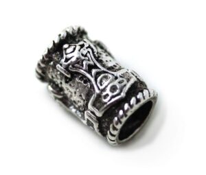 lynnaround 925 sterling silver norse thors hammer beard beads rings, dreadlock nordic viking pirate hair, pagan jewelry