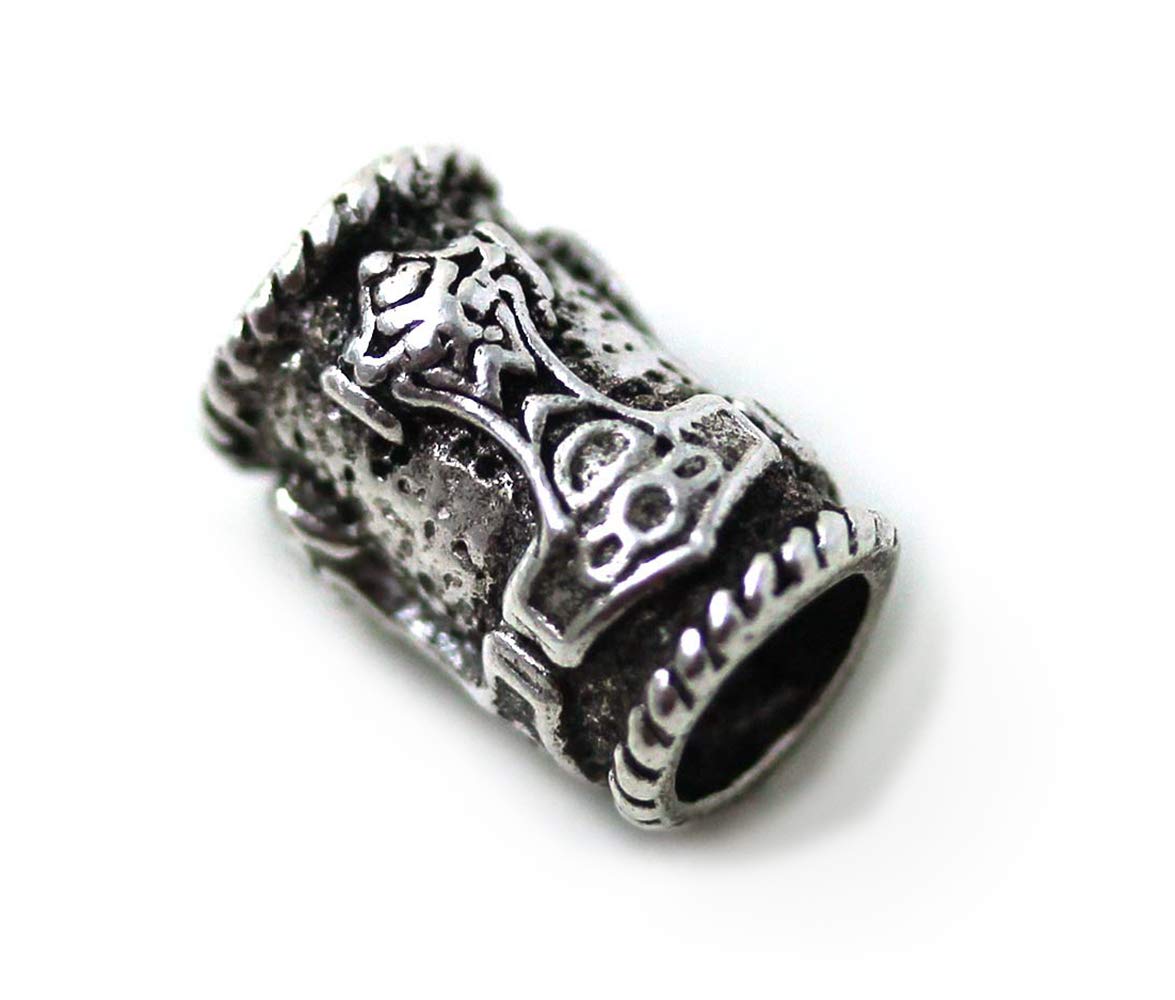 LynnAround 925 Sterling Silver Norse Thors Hammer Beard Beads Rings, Dreadlock Nordic Viking Pirate Hair, Pagan Jewelry